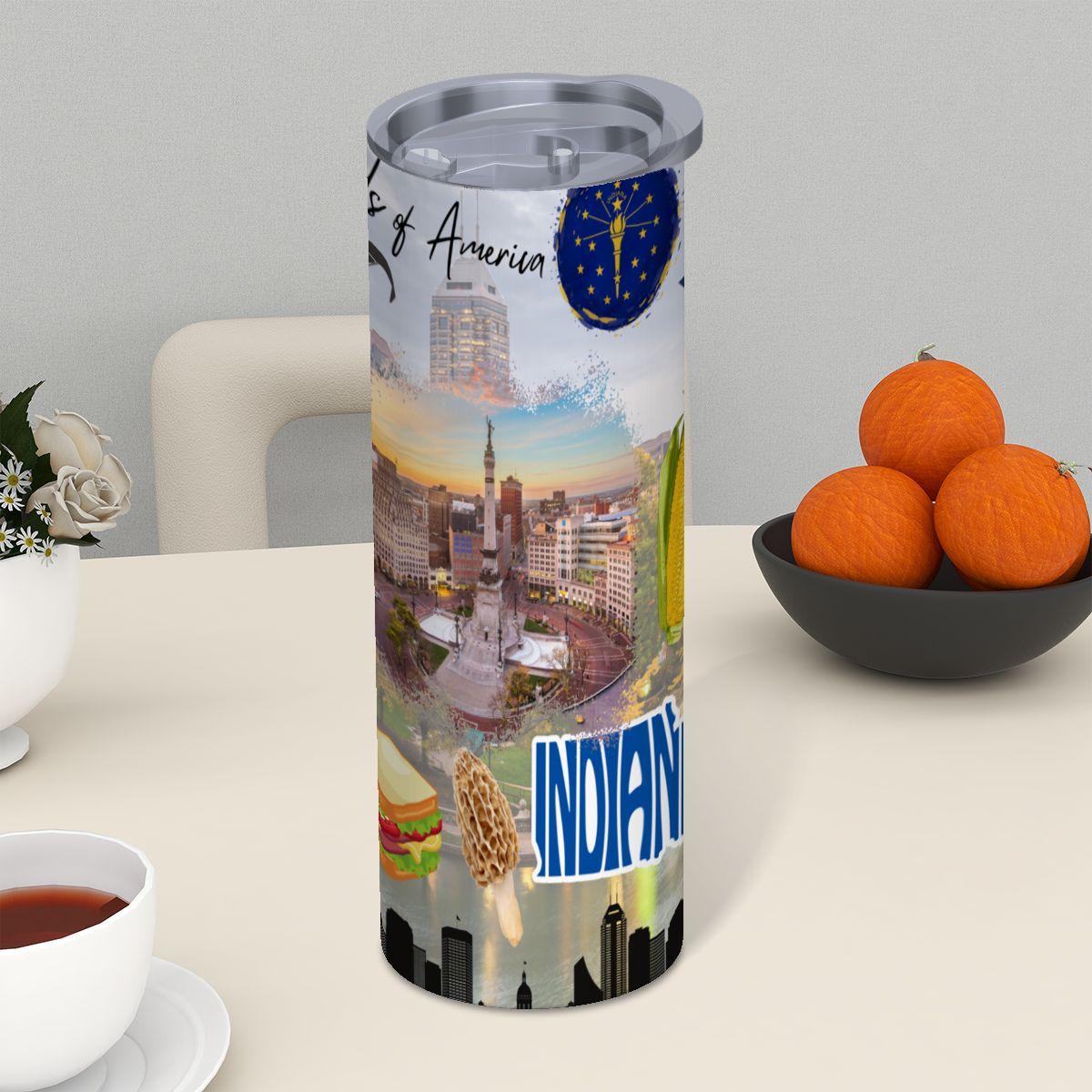 ColorFlow | Indiana State Pride Tumbler | Crossroads Of America Monument Art | 20oz Skinny Stainless Steel With Straw
