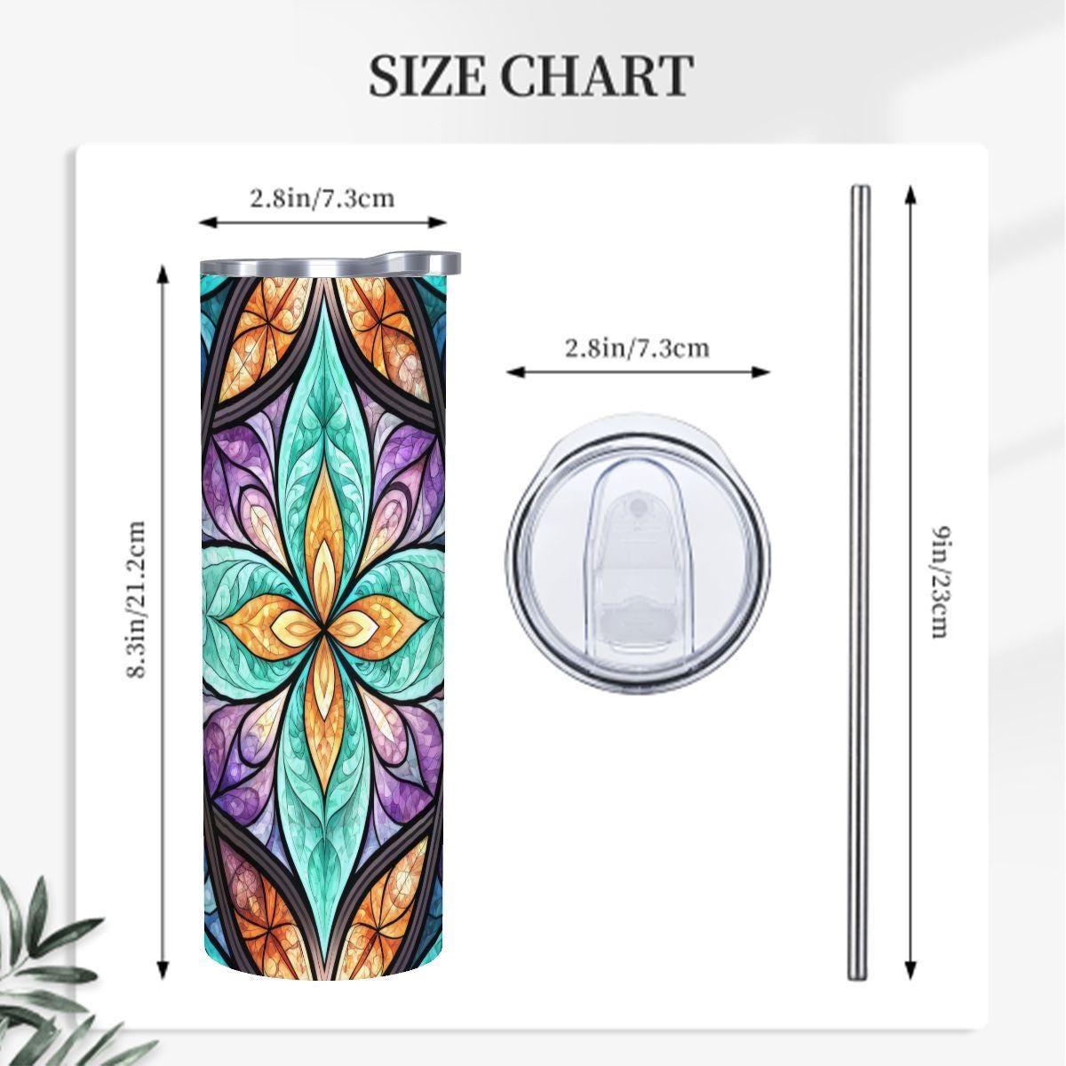 ColorFlow | Coastal Prism Mandala 20oz Skinny Stainless Steel Tumbler with Straw | Teal Purple Geometric Bloom