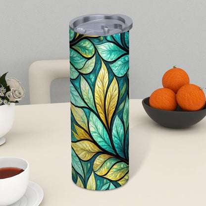 ColorFlow | Emerald Canopy Botanical 20oz Skinny Stainless Steel Tumbler with Straw | Lush Green Leaf Pattern