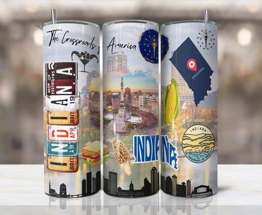 ColorFlow | Indiana State Pride Tumbler | Crossroads Of America Monument Art | 20oz Skinny Stainless Steel With Straw
