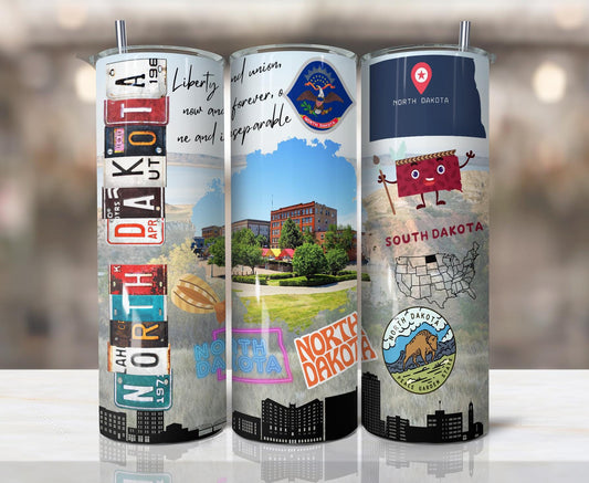 ColorFlow | North Dakota Skinny Tumbler | Peace Garden State City Scenic | Vintage License Plate Pride Art | 20oz
