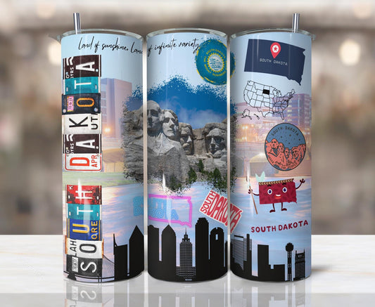 ColorFlow | South Dakota Skinny Tumbler | Mount Rushmore State Scenic | Vintage License Plate Landmark Art | 20oz