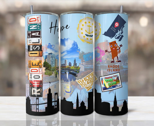 ColorFlow | Rhode Island Skinny Tumbler | Ocean State Hope City Scenic | Vintage License Plate Coastal Art | 20oz