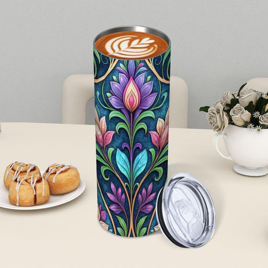 ColorFlow | Enchanted Garden Floral 20oz Skinny Stainless Steel Tumbler with Straw | Whimsical Botanical Art