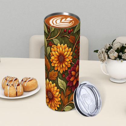 ColorFlow | Harvest Bloom Wildflowers 20oz Skinny Stainless Steel Tumbler with Straw | Autumn Floral Nature Art