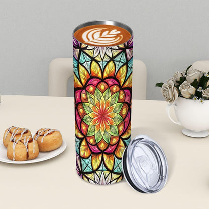 ColorFlow | Radiant Bloom Mandala 20oz Skinny Stainless Steel Tumbler with Straw | Colorful Sacred Floral Art