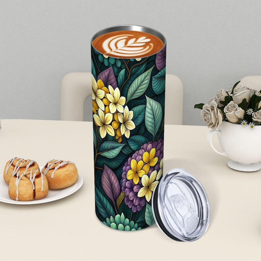 ColorFlow | Twilight Hydrangea Garden 20oz Skinny Stainless Steel Tumbler with Straw | Elegant Floral Night Art