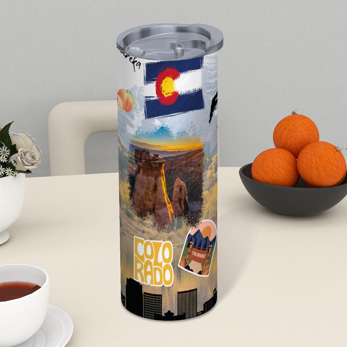 ColorFlow | Colorado Mountain Escape 20oz Skinny Stainless Steel Tumbler with Straw | Rocky Mountains Adventure Travel Cup
