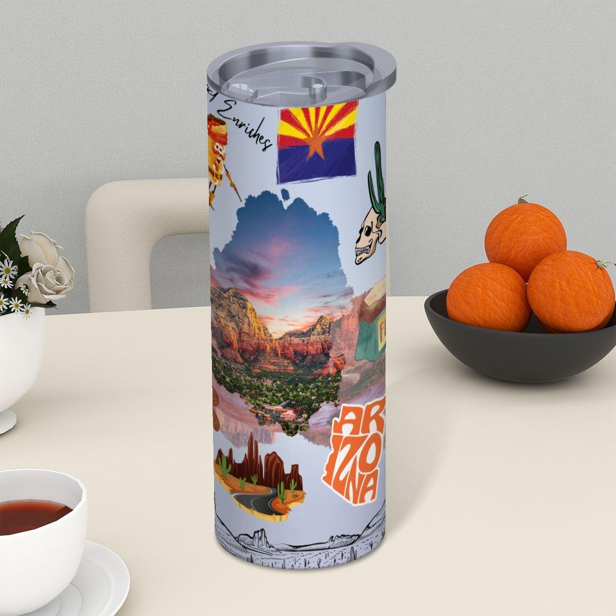 ColorFlow | Arizona Desert Spirit 20oz Skinny Stainless Steel Tumbler with Straw | Sedona Landscape Southwest Travel Cup