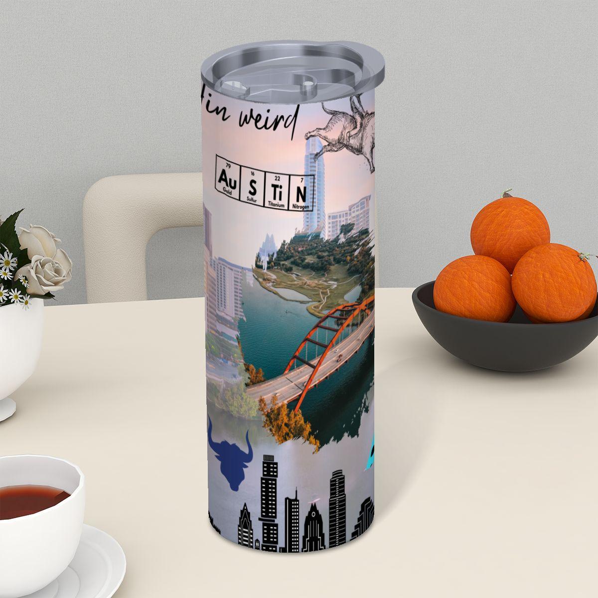 ColorFlow | Austin Texas City Vibes 20oz Skinny Stainless Steel Tumbler with Straw | Keep Austin Weird Skyline Cup