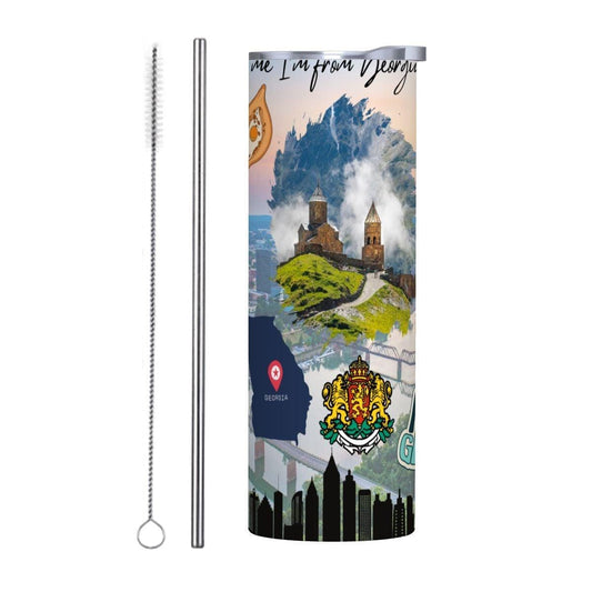 ColorFlow | Georgia Southern Charm 20oz Skinny Stainless Steel Tumbler with Straw | Atlanta Peach State Travel Cup