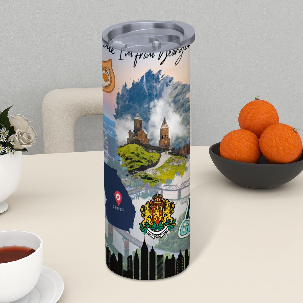 ColorFlow | Georgia Southern Charm 20oz Skinny Stainless Steel Tumbler with Straw | Atlanta Peach State Travel Cup