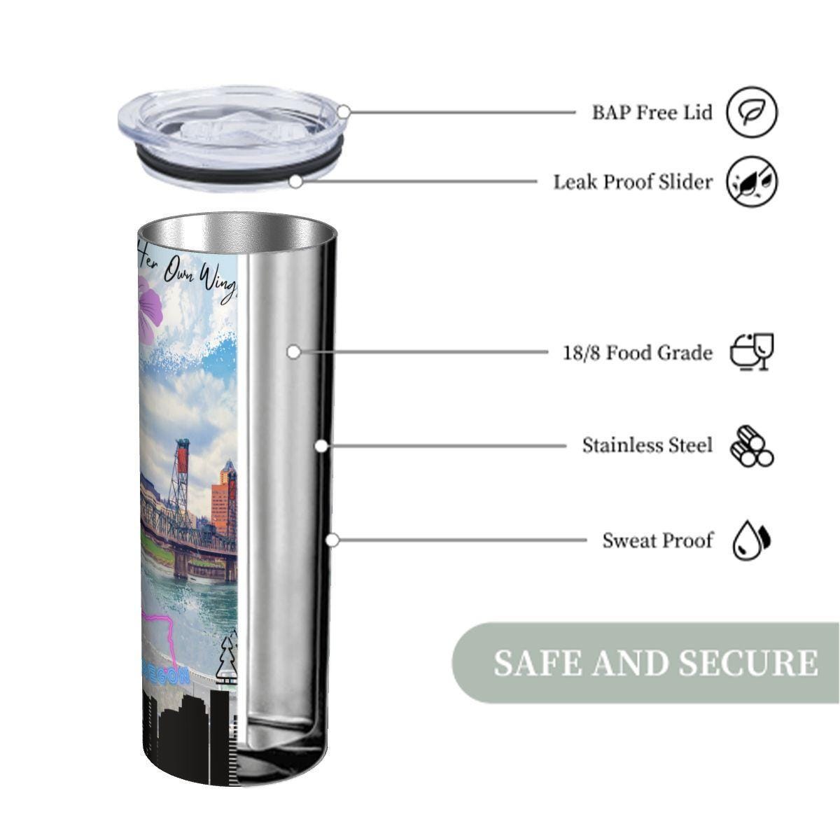 ColorFlow | Oregon State Adventure 20oz Skinny Stainless Steel Tumbler with Straw | Portland Skyline Nature Inspired Cup