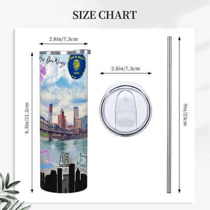 ColorFlow | Oregon State Adventure 20oz Skinny Stainless Steel Tumbler with Straw | Portland Skyline Nature Inspired Cup