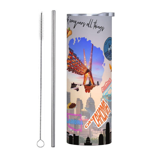 ColorFlow | Oklahoma State Spirit 20oz Skinny Stainless Steel Tumbler with Straw | OKC Skyline Western Heritage Cup