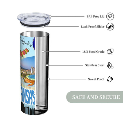 ColorFlow | Kansas State Pride 20oz Skinny Stainless Steel Tumbler with Straw | Kansas City Skyline Travel Coffee Cup