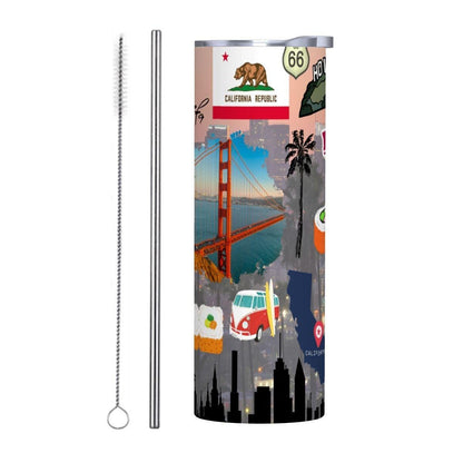 ColorFlow | California Dreamin 20oz Skinny Stainless Steel Tumbler with Straw | Golden Gate Hollywood Coast Vibes Cup