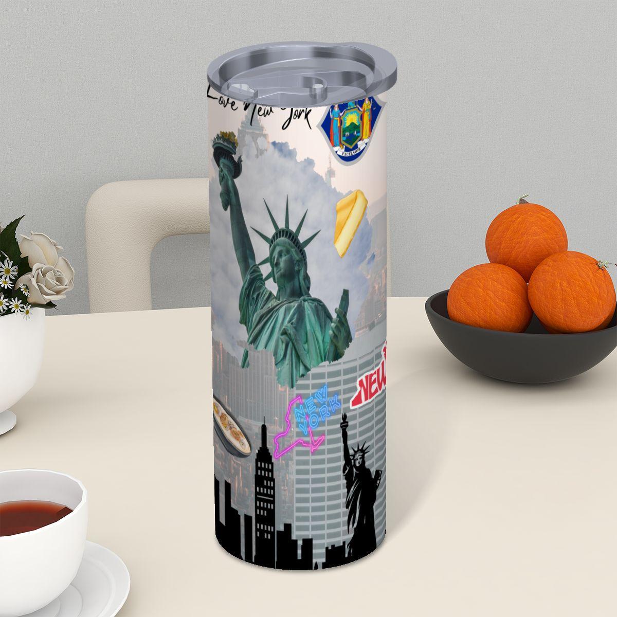 ColorFlow | New York City Icons 20oz Skinny Stainless Steel Tumbler with Straw | Statue of Liberty NYC Skyline Cup