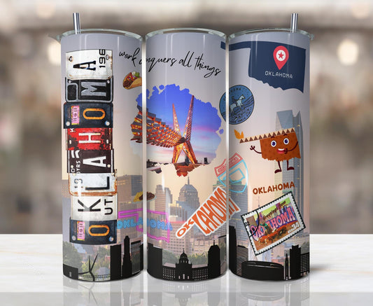 ColorFlow | Oklahoma State Spirit 20oz Skinny Stainless Steel Tumbler with Straw | OKC Skyline Western Heritage Cup