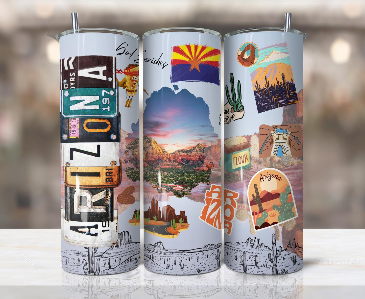 ColorFlow | Arizona Desert Spirit 20oz Skinny Stainless Steel Tumbler with Straw | Sedona Landscape Southwest Travel Cup