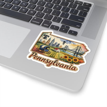 ColorFlow | Pennsylvania Keystone Legacy Vinyl Sticker | Historic Bridges City Skyline and Rural Fields Art