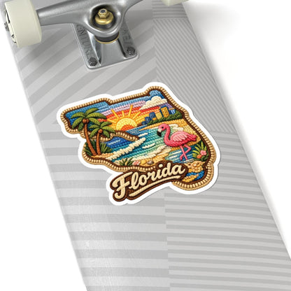 ColorFlow | Florida Coastal Sunrise Vinyl Sticker | Palm Shores Flamingo and Tropical Skyline Art