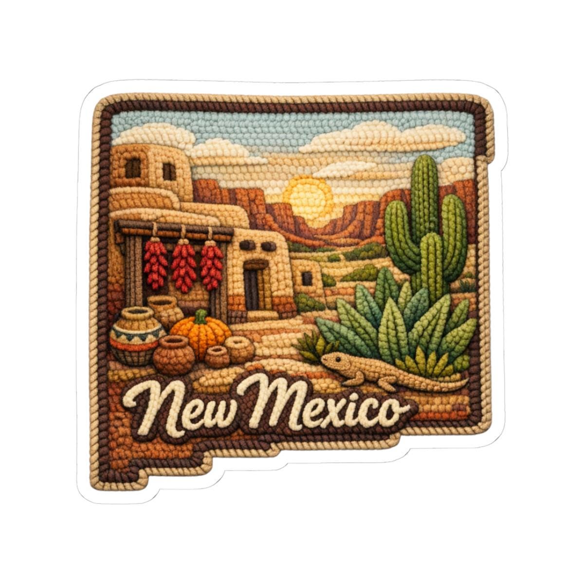 ColorFlow | New Mexico Desert Traditions Vinyl Sticker | Adobe Pueblo Sunrise and Southwest Canyon Art