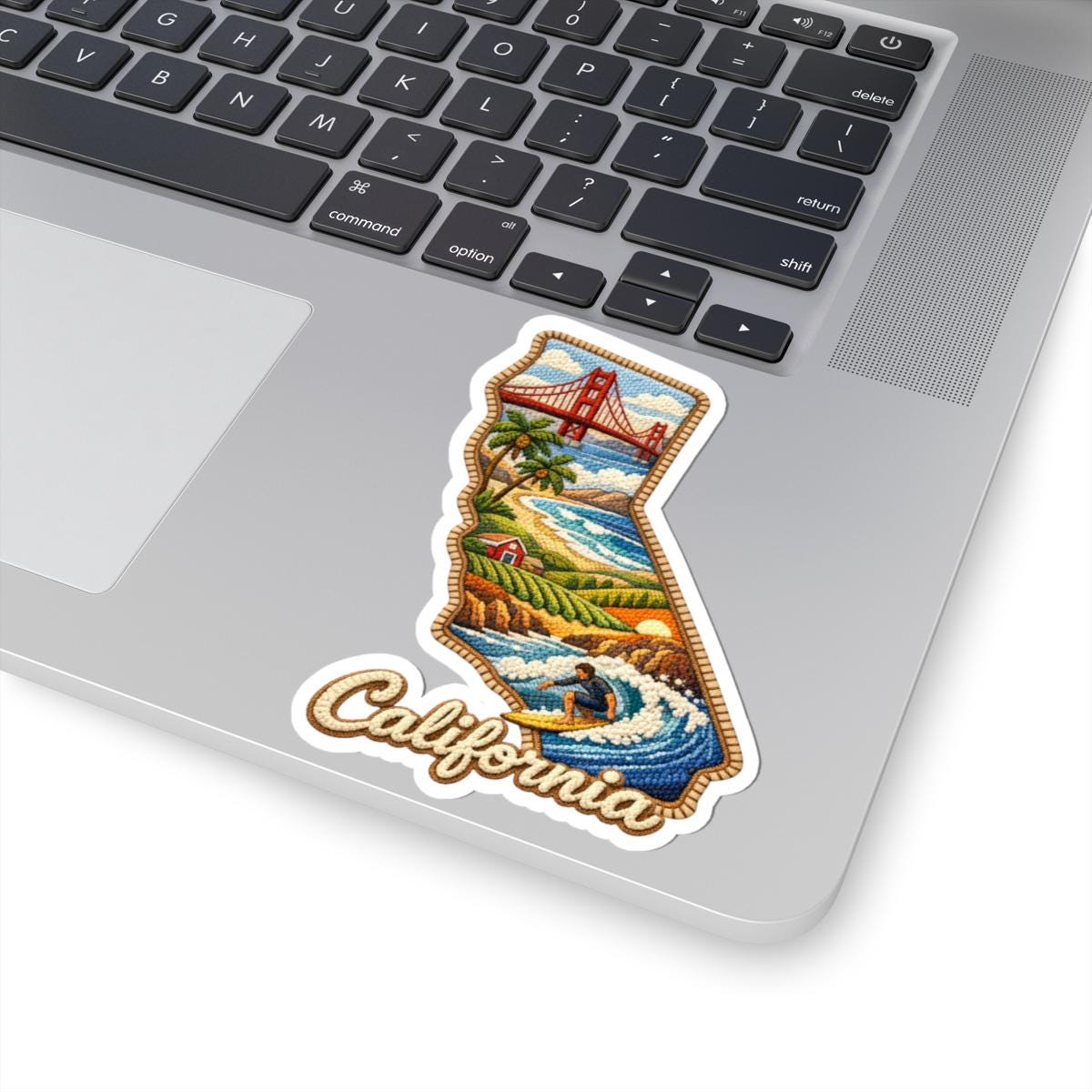 ColorFlow | California Golden Coast Vinyl Sticker | Coastal Cliffs Surf Waves and Iconic Bridge Landscape Art