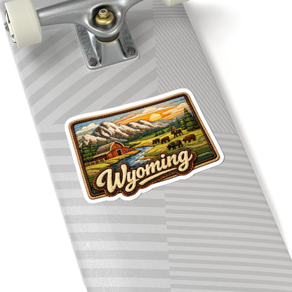 ColorFlow | Wyoming Frontier Range Vinyl Sticker | Open Plains Mountain Barns and Western Sunset Art