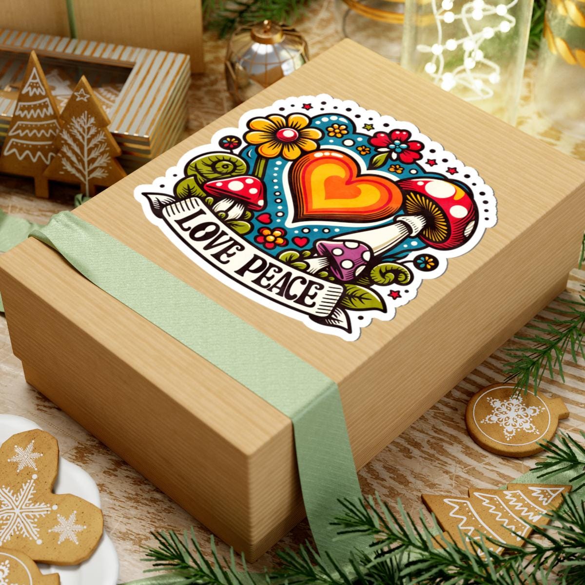 ColorFlow | Love Peace Retro Heart Mushroom Hippie Floral Art Vinyl Sticker