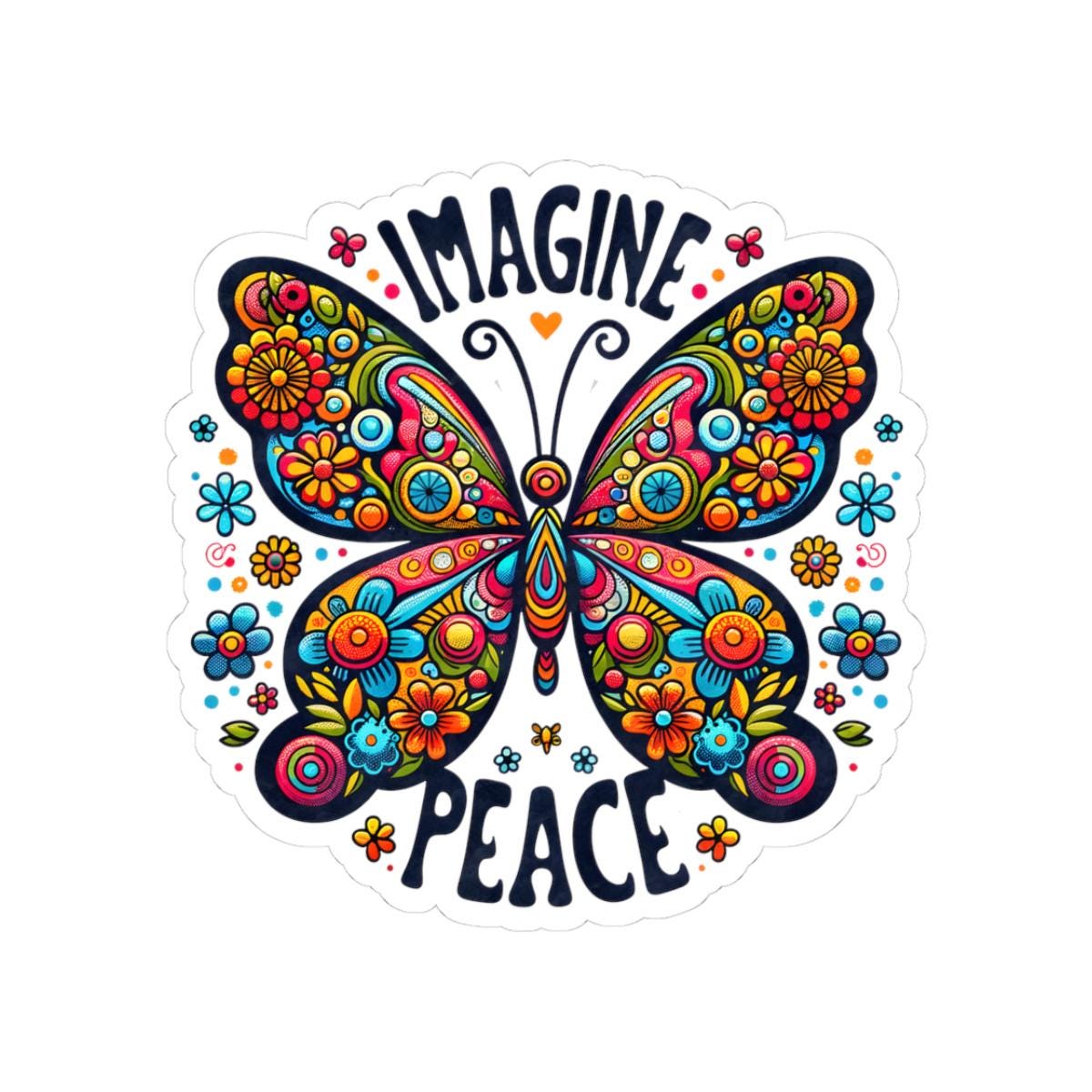 ColorFlow | Imagine Peace Colorful Butterfly Floral Retro Boho Art Vinyl Sticker