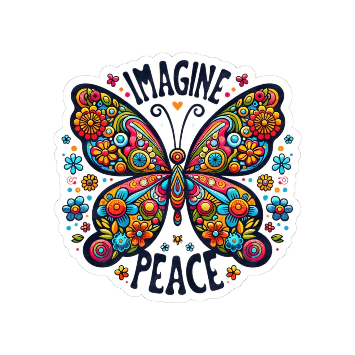 ColorFlow | Imagine Peace Colorful Butterfly Floral Retro Boho Art Vinyl Sticker