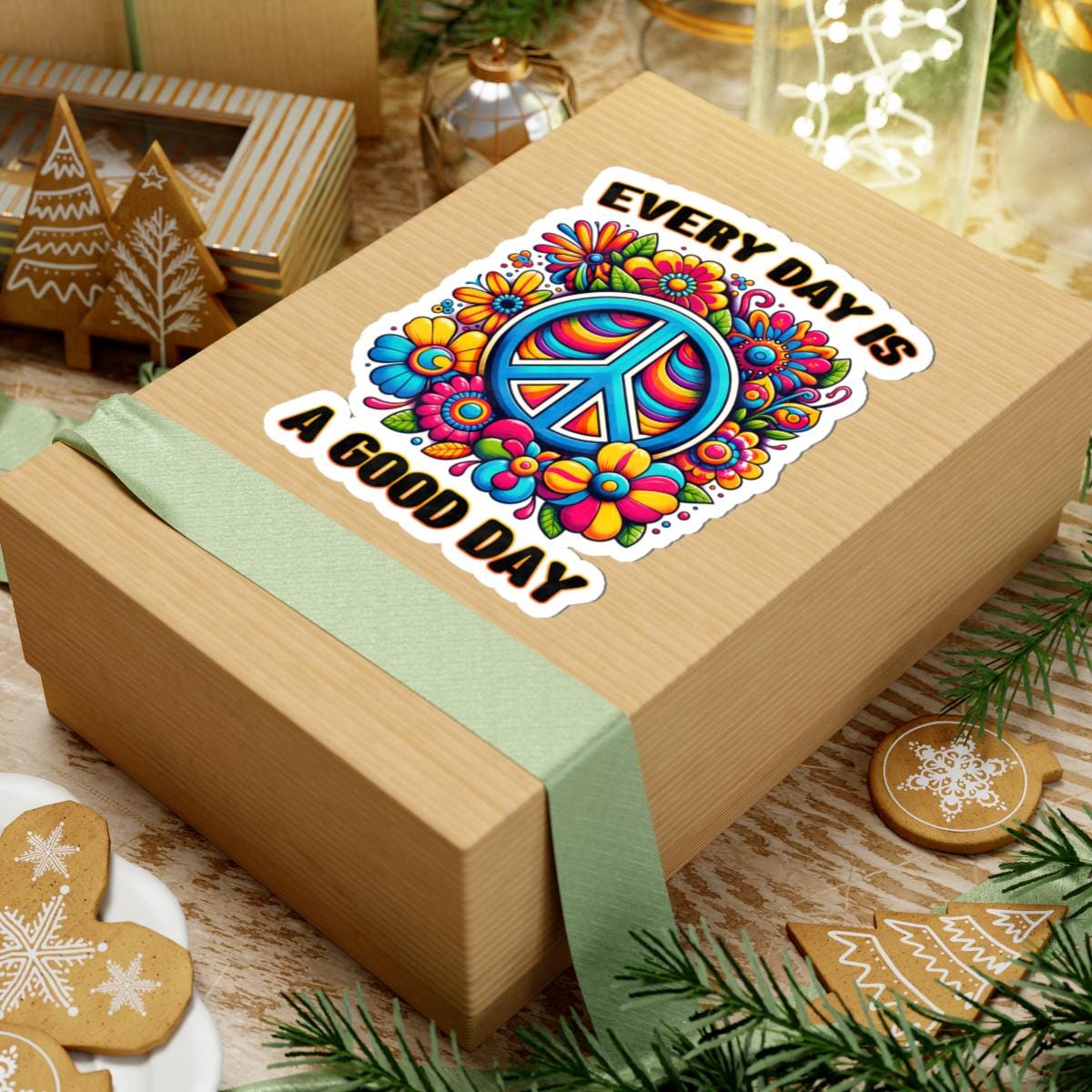 ColorFlow | Every Day Is a Good Day Peace Sign Floral Retro Positivity Art Vinyl Sticker