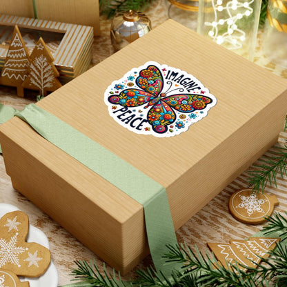 ColorFlow | Imagine Peace Colorful Butterfly Floral Retro Boho Art Vinyl Sticker