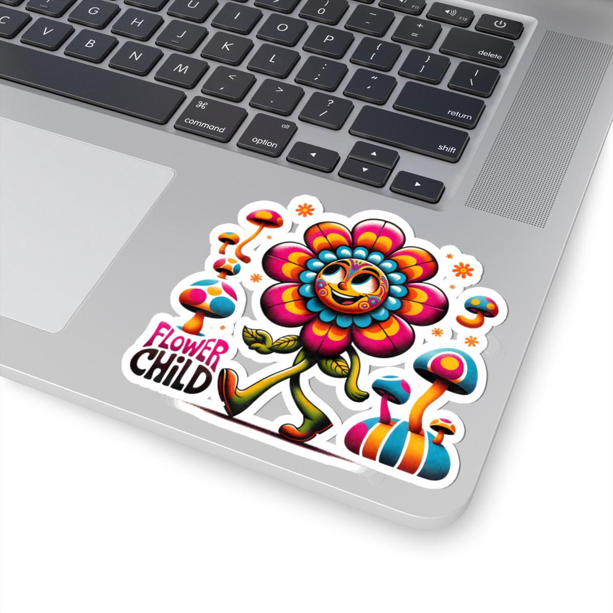ColorFlow | Flower Child Groovy Smiling Daisy Mushroom Retro Hippie Art Vinyl Sticker