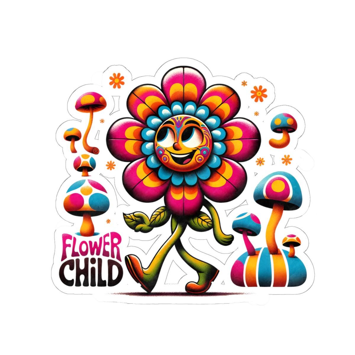 ColorFlow | Flower Child Groovy Smiling Daisy Mushroom Retro Hippie Art Vinyl Sticker