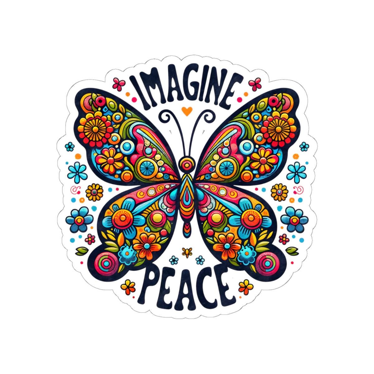 ColorFlow | Imagine Peace Colorful Butterfly Floral Retro Boho Art Vinyl Sticker