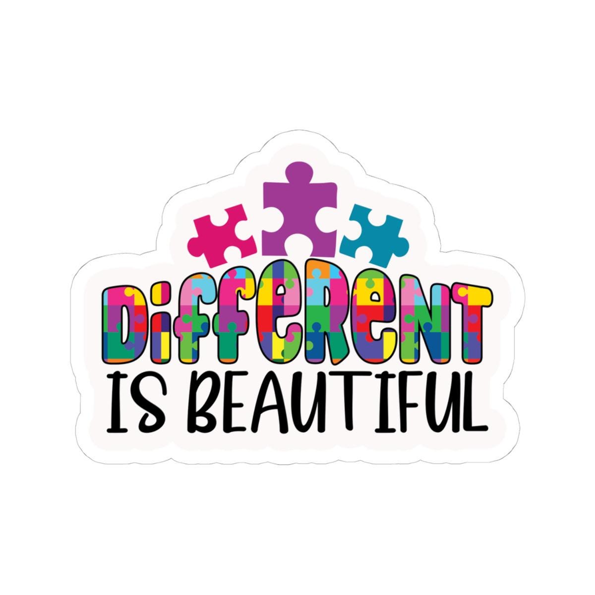 ColorFlow | Different Is Beautiful Vinyl Sticker | Colorful Puzzle Pieces Autism Positivity