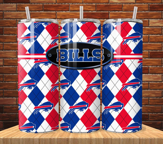 ColorFlow | Buffalo Bills Inspired Heritage Argyle 20oz Skinny Tumbler with Straw