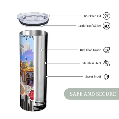 ColorFlow | Minnesota State Pride Tumbler | Star of the North City Skyline Art | 20oz Skinny Stainless Steel With Straw