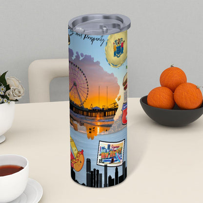 ColorFlow | New Jersey Landmark Collage 20oz Skinny Tumbler | Garden State Skyline Shoreline State Pride Design