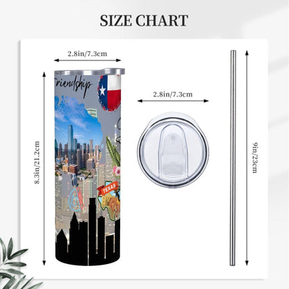 ColorFlow | Texas State Pride Tumbler | Friendship Skyline Collage Design | 20oz Skinny Stainless Steel With Straw