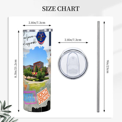 ColorFlow | North Dakota Whimsical State Map 20oz Skinny Tumbler | Cute Landmark Illustration Midwest Pride