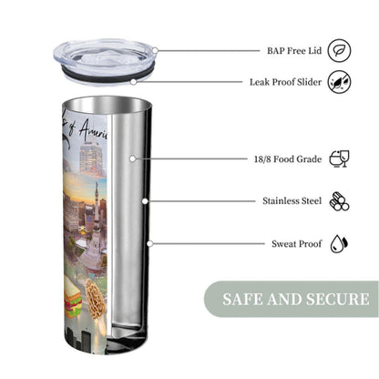 ColorFlow | Indiana State Pride Tumbler | Crossroads Of America Monument Art | 20oz Skinny Stainless Steel With Straw