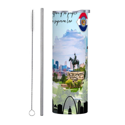 ColorFlow | Missouri State Pride Tumbler | Gateway Arch Historic Cityscape | 20oz Skinny Stainless Steel With Straw