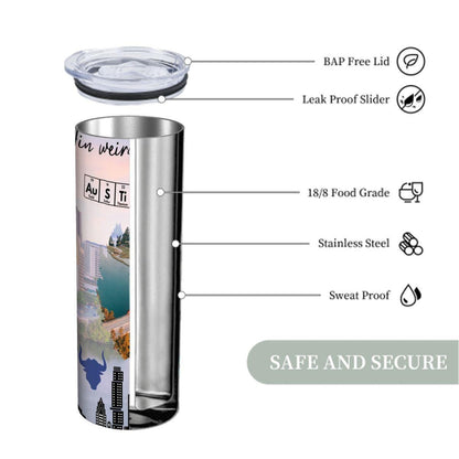 ColorFlow | Austin Texas City Vibes 20oz Skinny Stainless Steel Tumbler with Straw | Keep Austin Weird Skyline Cup