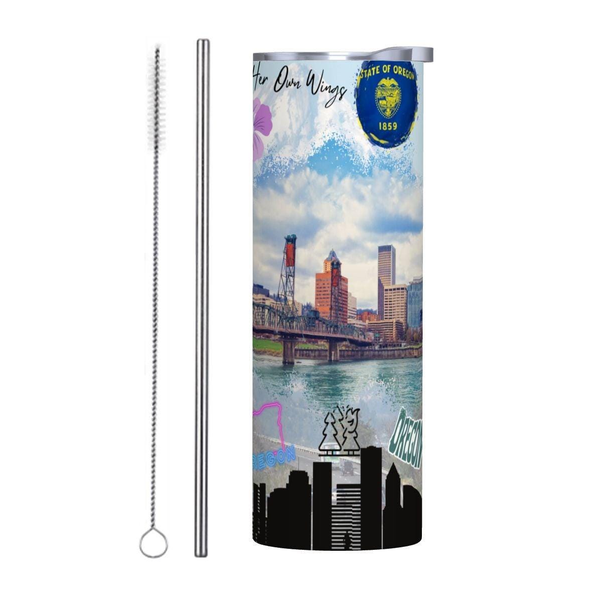 ColorFlow | Oregon State Adventure 20oz Skinny Stainless Steel Tumbler with Straw | Portland Skyline Nature Inspired Cup