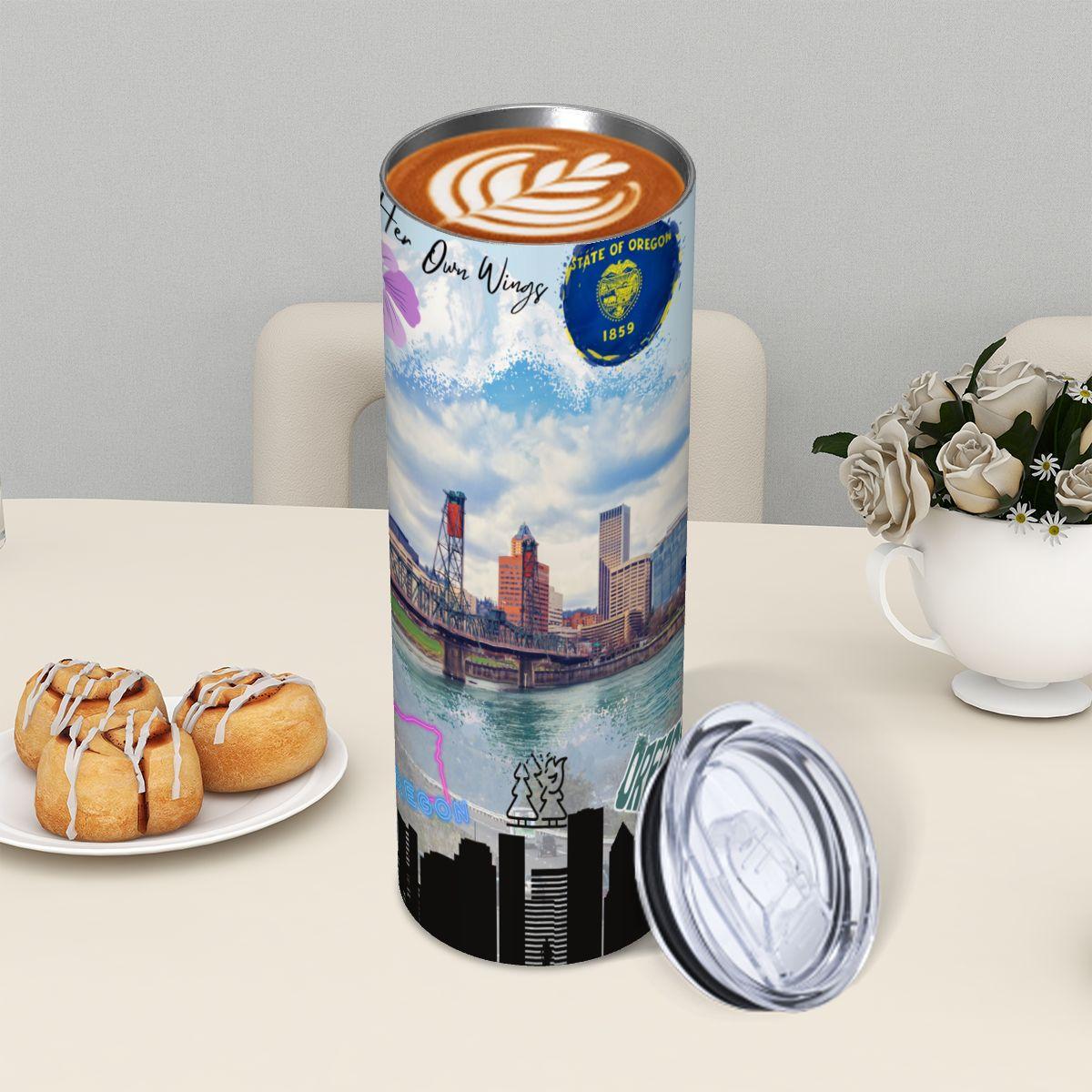 ColorFlow | Oregon State Adventure 20oz Skinny Stainless Steel Tumbler with Straw | Portland Skyline Nature Inspired Cup