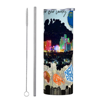 ColorFlow | Nevada State Icons 20oz Skinny Stainless Steel Tumbler with Straw | Las Vegas Skyline Travel Drinkware