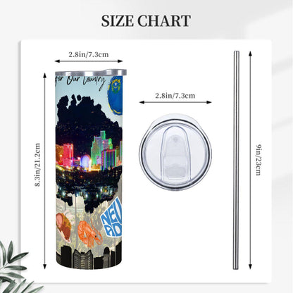ColorFlow | Nevada State Icons 20oz Skinny Stainless Steel Tumbler with Straw | Las Vegas Skyline Travel Drinkware